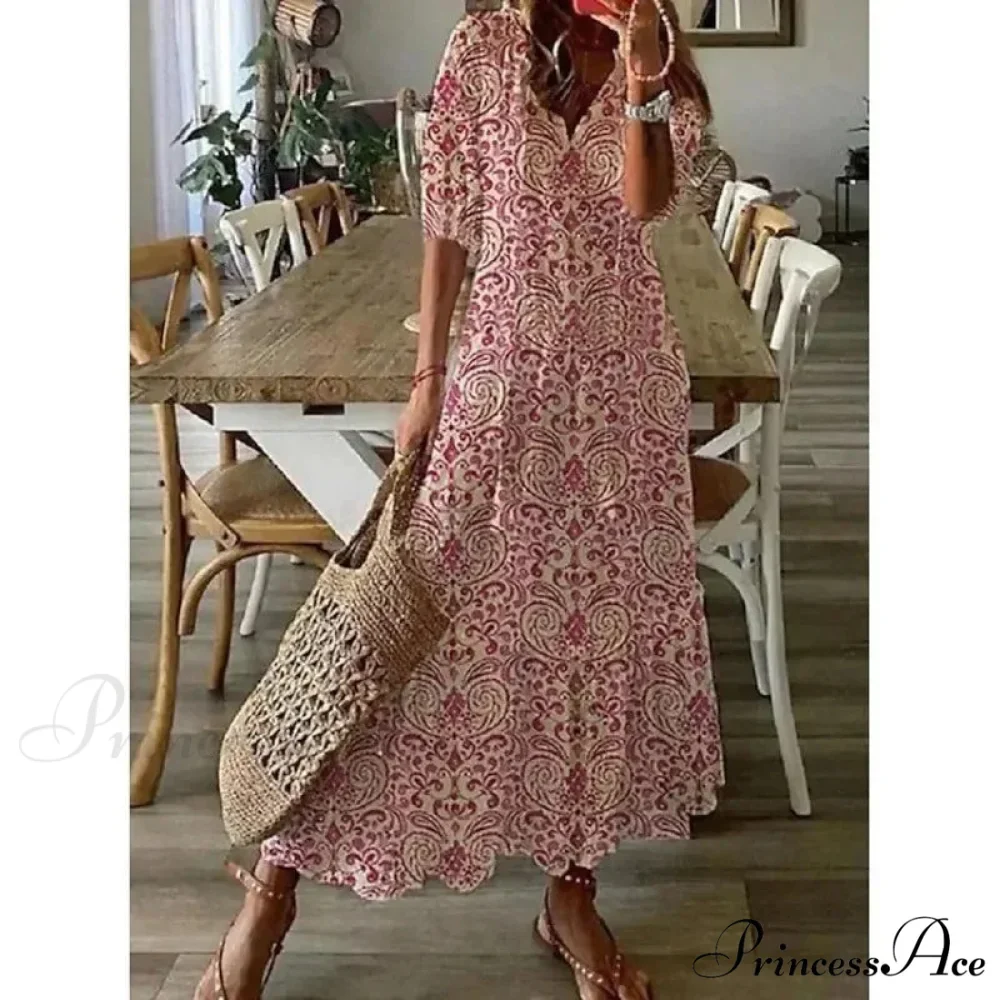 Eclectic Retro Flowery Plunging Neckline Summer Beach Dress - Image 5
