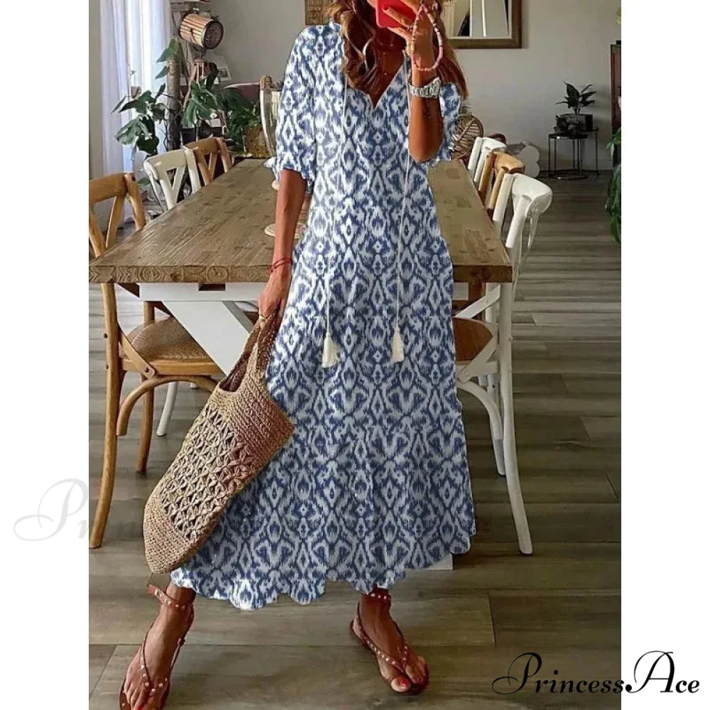 Eclectic Retro Flowery Plunging Neckline Summer Beach Dress - Image 6