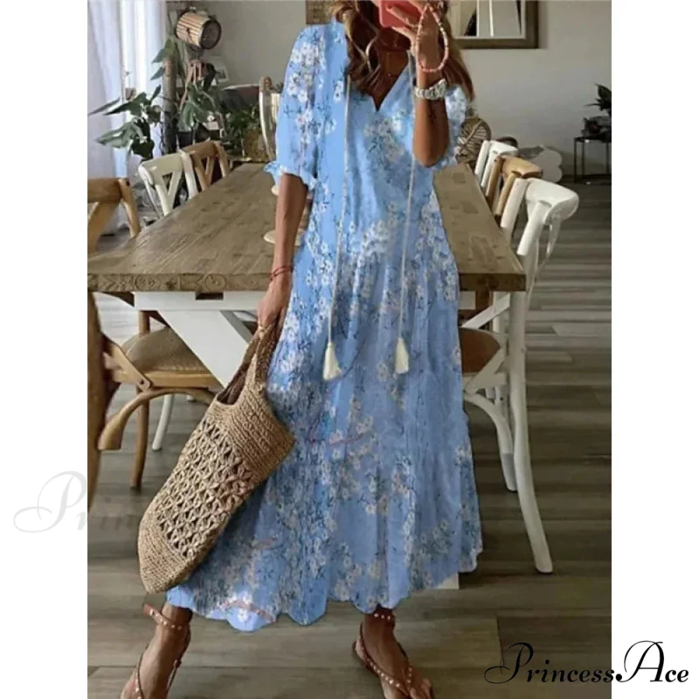 Eclectic Retro Flowery Plunging Neckline Summer Beach Dress - Image 7