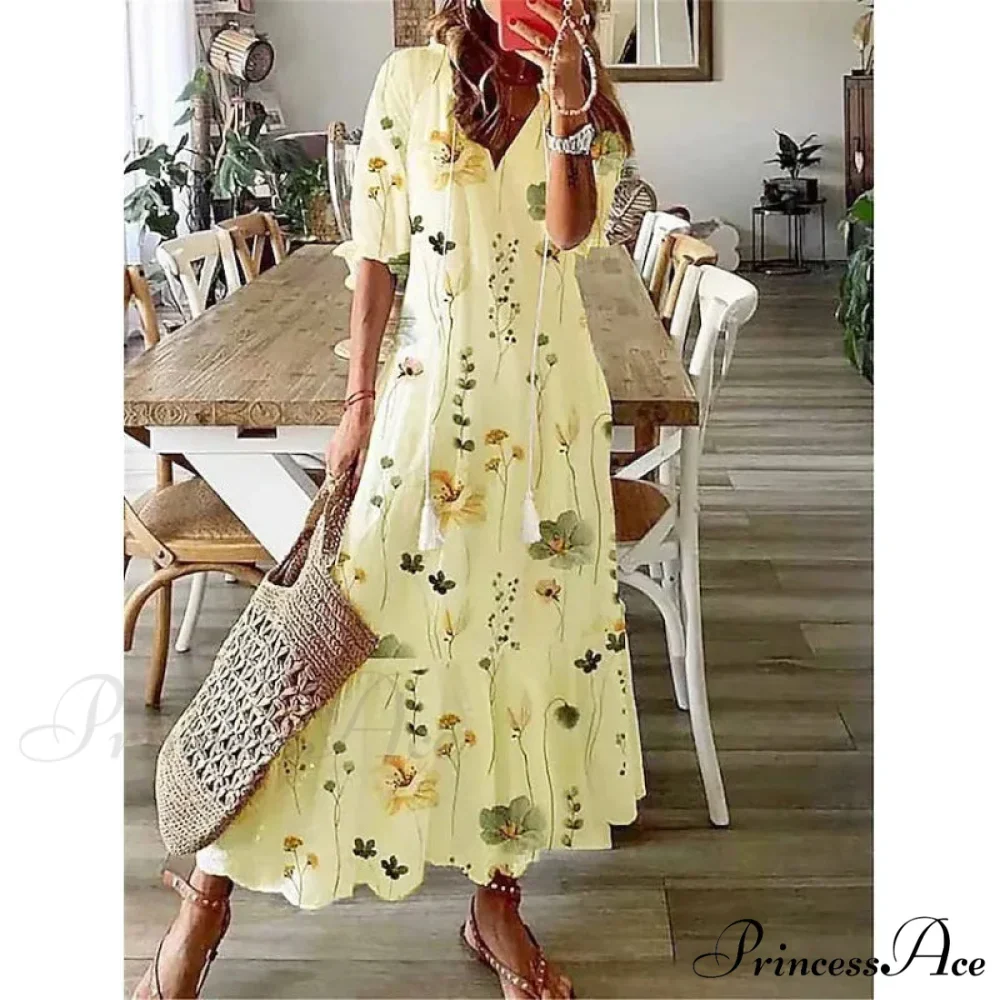 Eclectic Retro Flowery Plunging Neckline Summer Beach Dress - Image 8