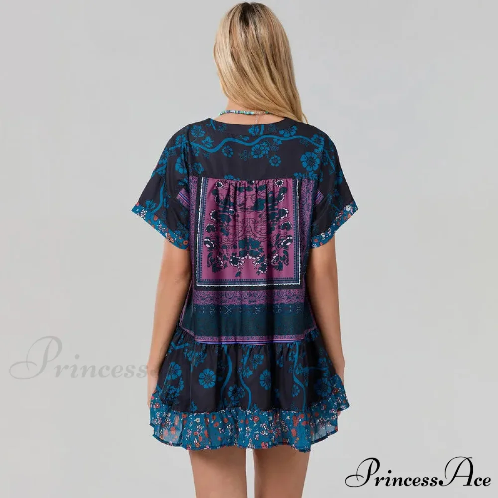 Eclectic Seaside Botanical Pattern Airy Dress with Pockets - Image 3