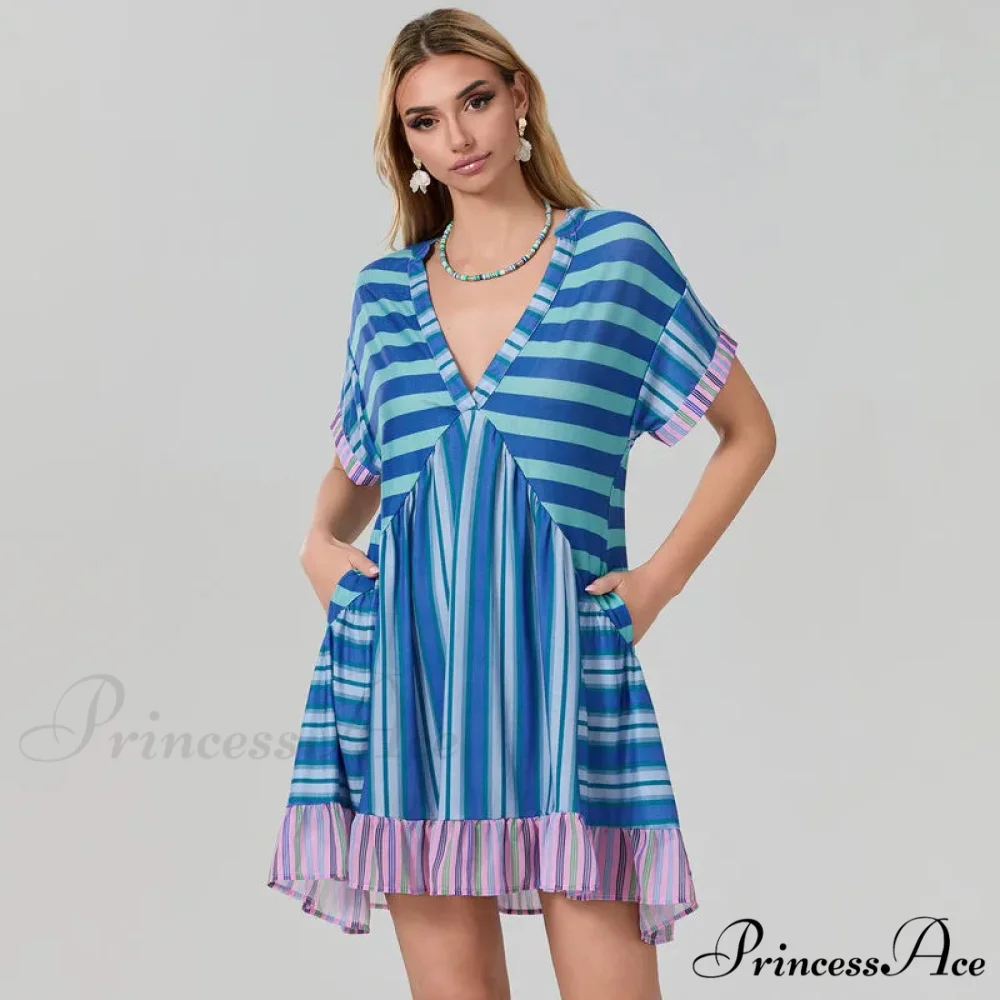 Eclectic Seaside Botanical Pattern Airy Dress with Pockets - Image 4