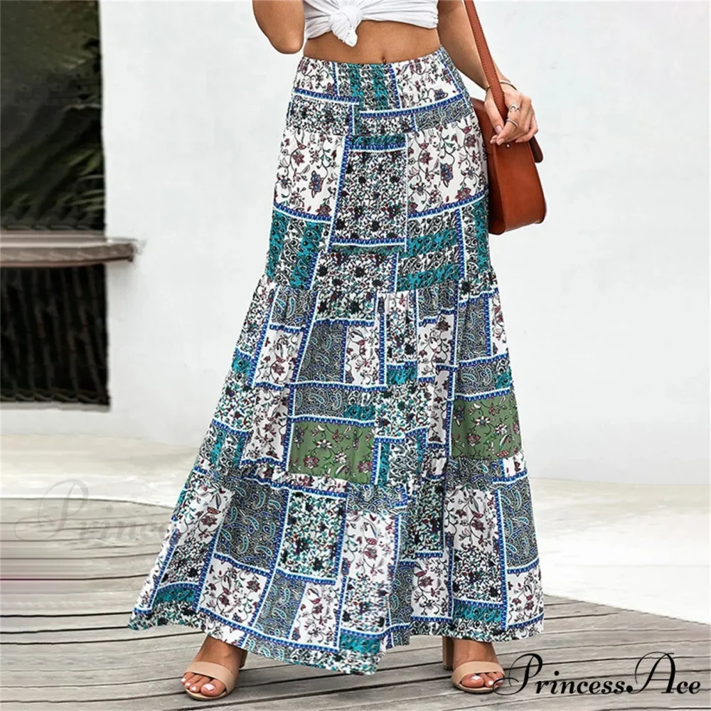 Eclectic Stretchy Waist Botanical Pattern Retro Skirt - Image 2