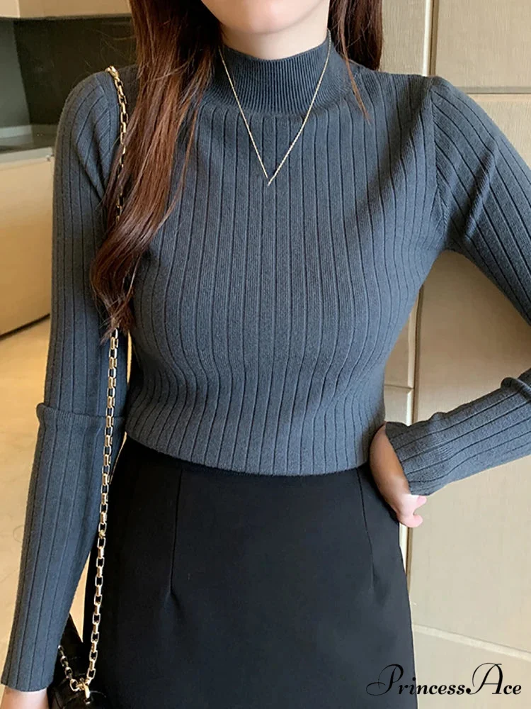 Elegant High-necked Solid Cashmere Jumper Stylish Knit Top - Image 10