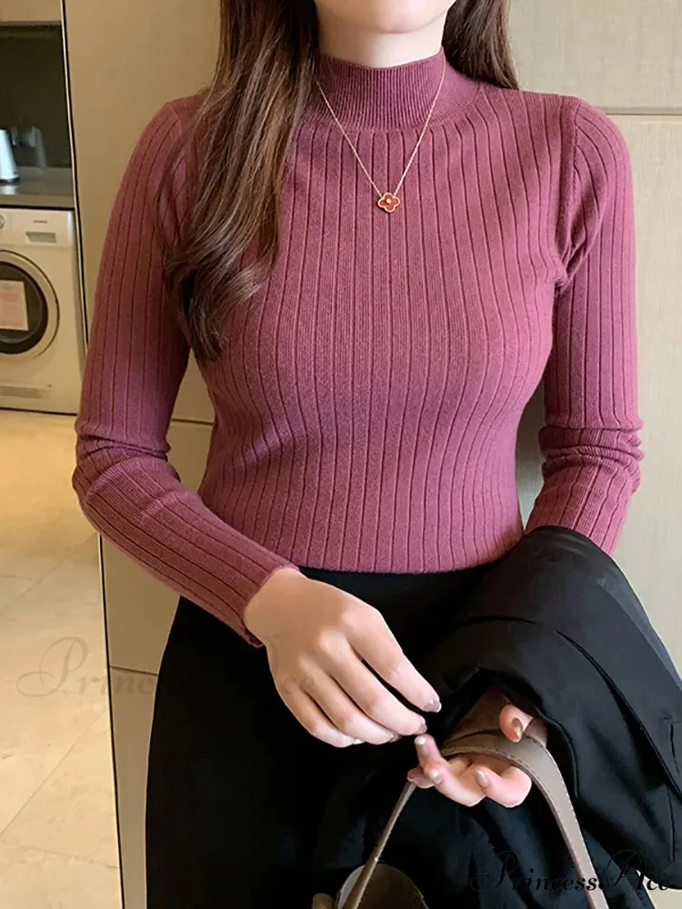 Elegant High-necked Solid Cashmere Jumper Stylish Knit Top - Image 12