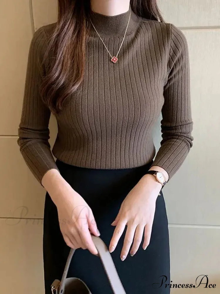 Elegant High-necked Solid Cashmere Jumper Stylish Knit Top - Image 13