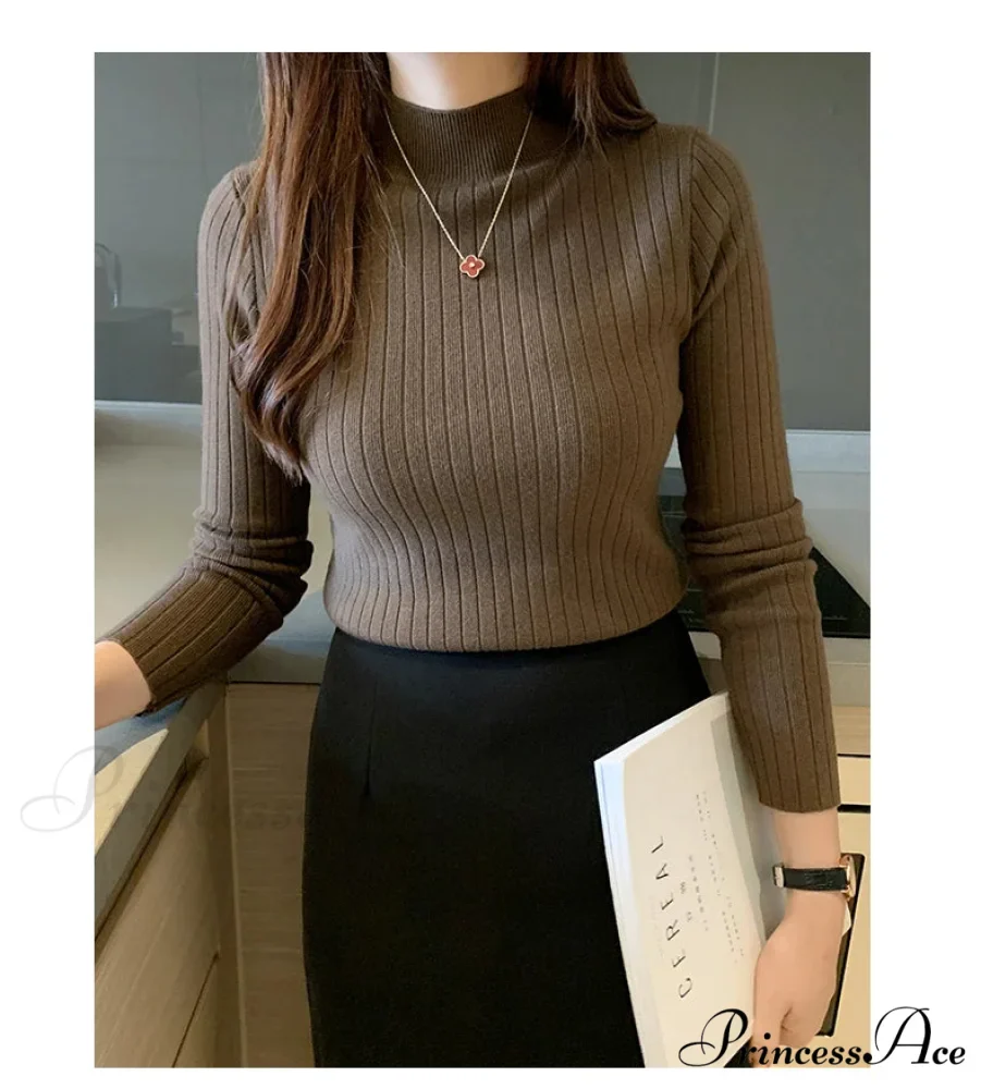 Elegant High-necked Solid Cashmere Jumper Stylish Knit Top - Image 5