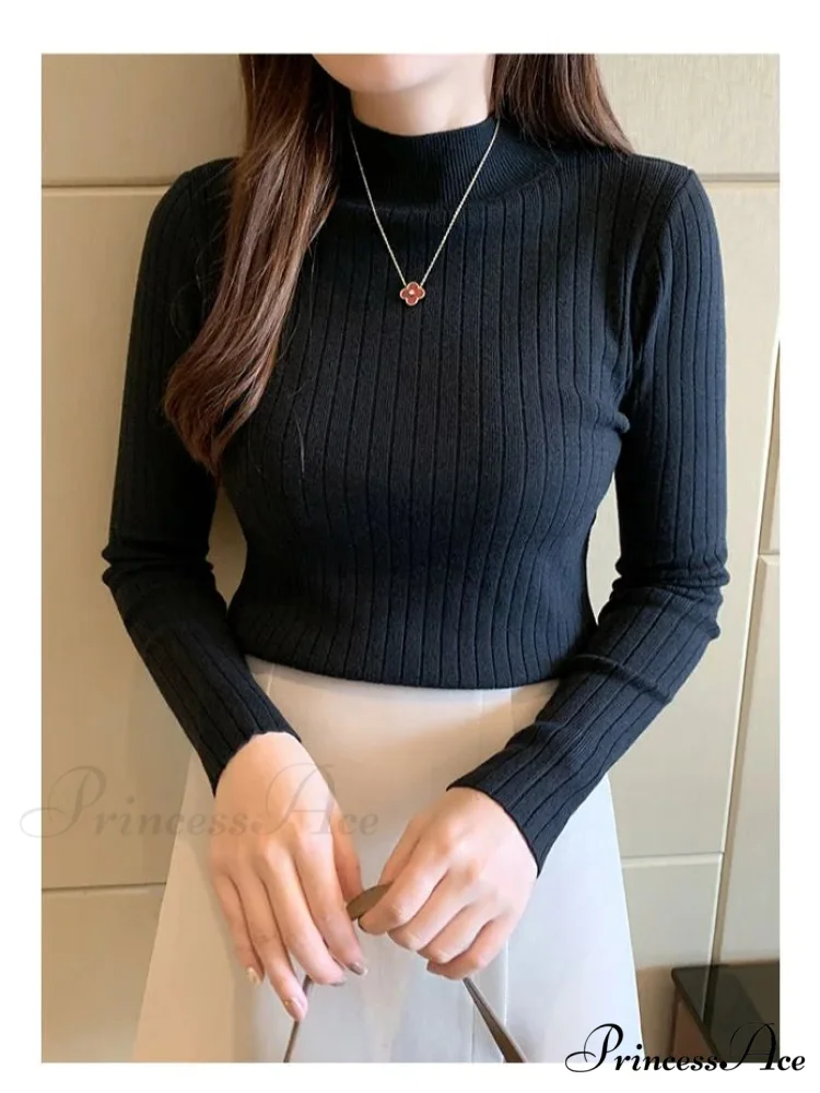 Elegant High-necked Solid Cashmere Jumper Stylish Knit Top - Image 7
