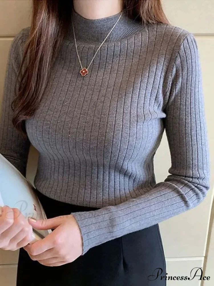 Elegant High-necked Solid Cashmere Jumper Stylish Knit Top - Image 9
