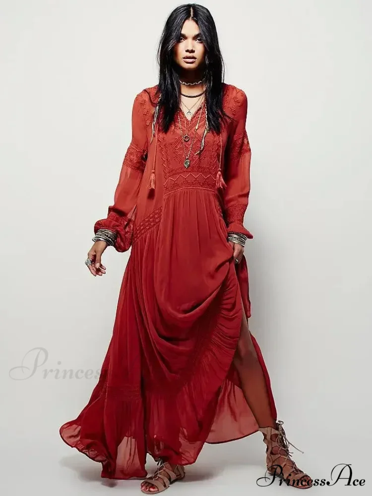 Embroidered Blossom V-neck Separated Mini Bohemian Dress