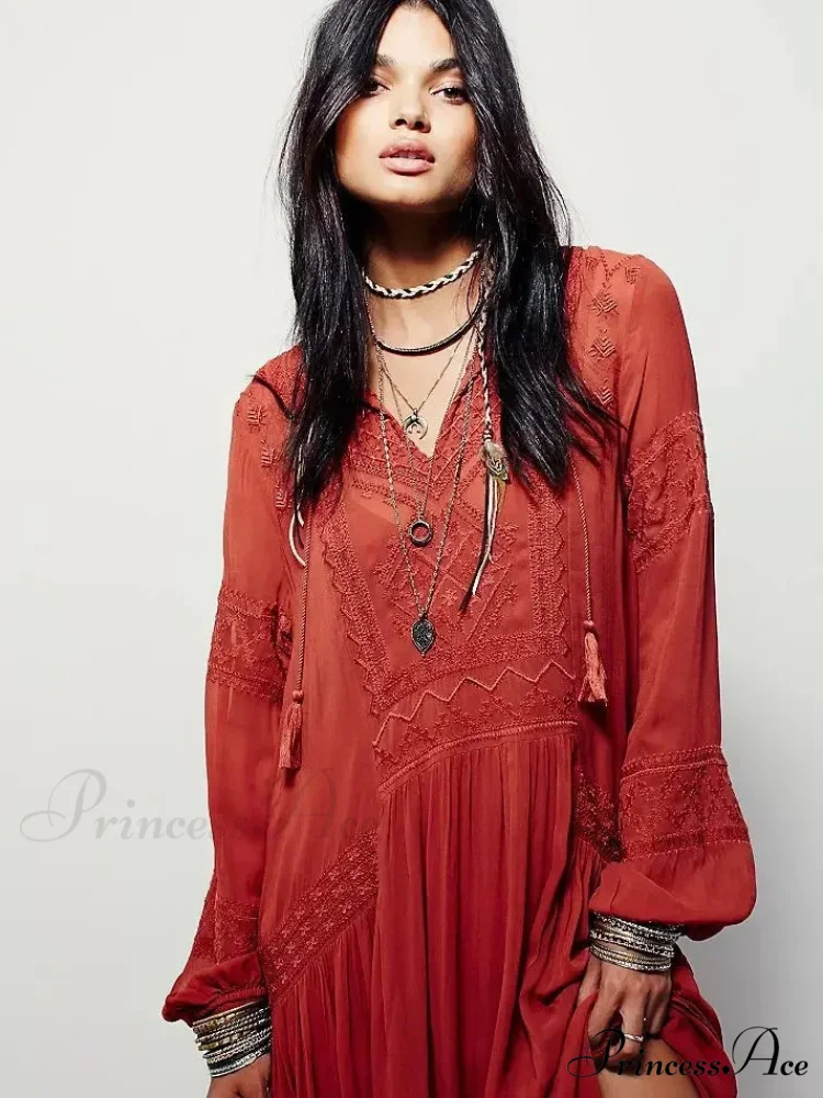 Embroidered Blossom V-neck Separated Mini Bohemian Dress - Image 3