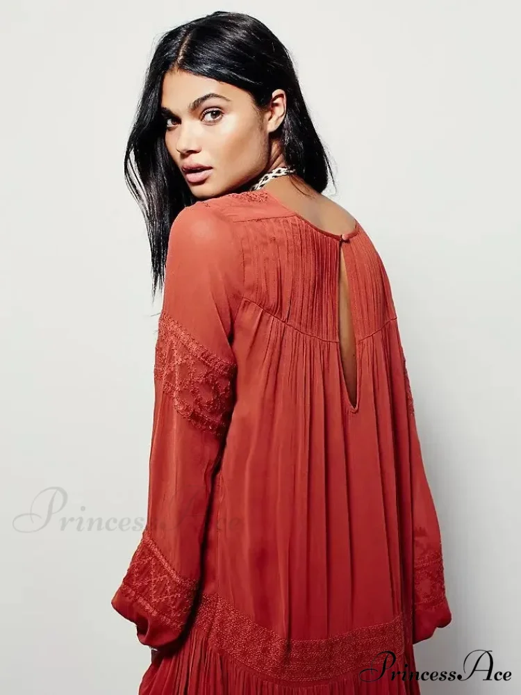 Embroidered Blossom V-neck Separated Mini Bohemian Dress - Image 7