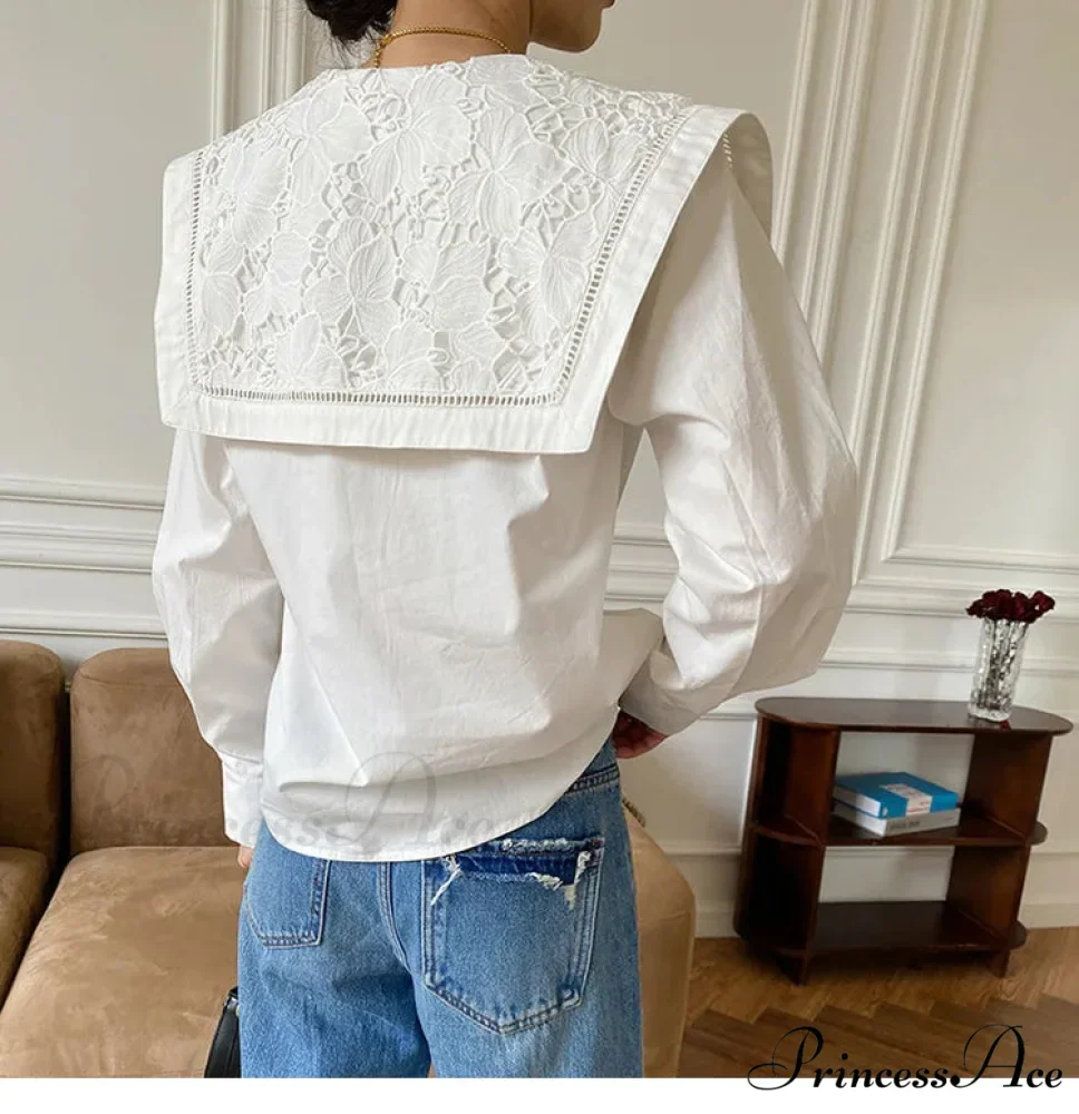 Embroidered Flower Neck Long Sleeve Cotton Boho Top - Image 2