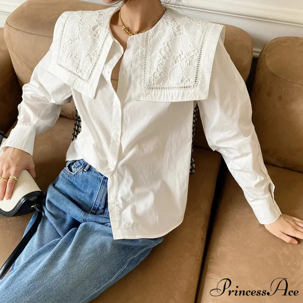 Embroidered Flower Neck Long Sleeve Cotton Boho Top - Image 3