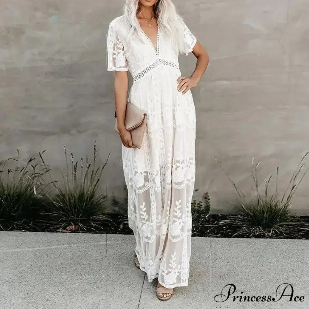 Embroidered Patchwork Long Sleeve Ivory Bohemian Dress - Image 3