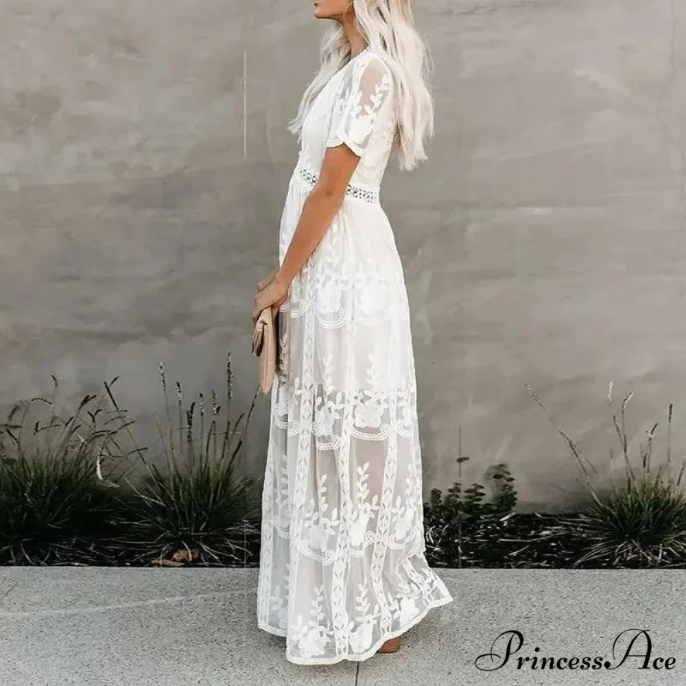 Embroidered Patchwork Long Sleeve Ivory Bohemian Dress - Image 4