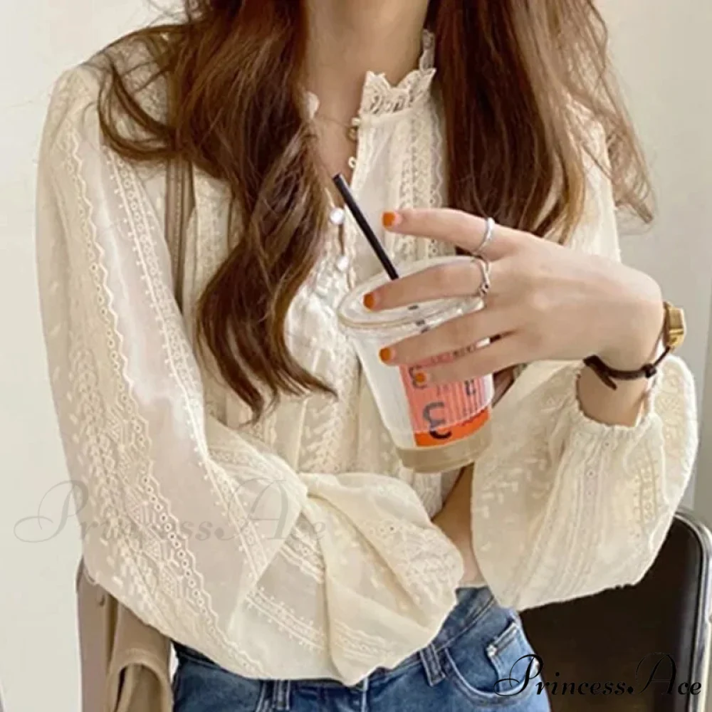 Embroidered Peach Puff Sleeve Blouse - Image 2