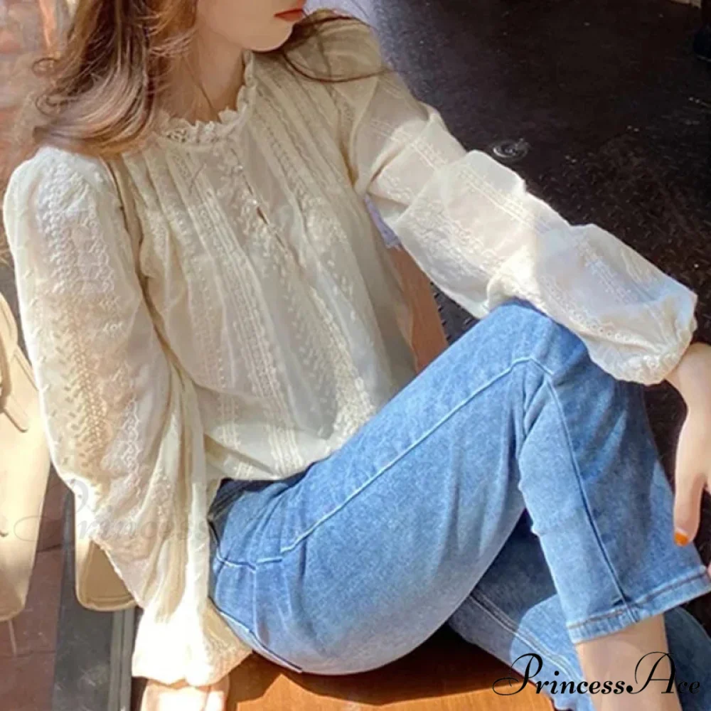 Embroidered Peach Puff Sleeve Blouse - Image 3