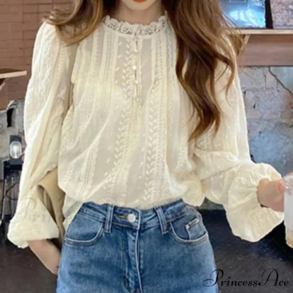 Embroidered Peach Puff Sleeve Blouse - Image 5