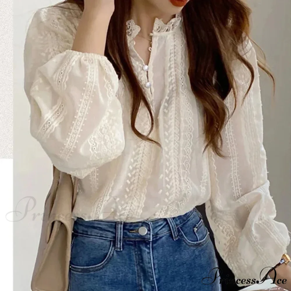 Embroidered Peach Puff Sleeve Blouse - Image 6