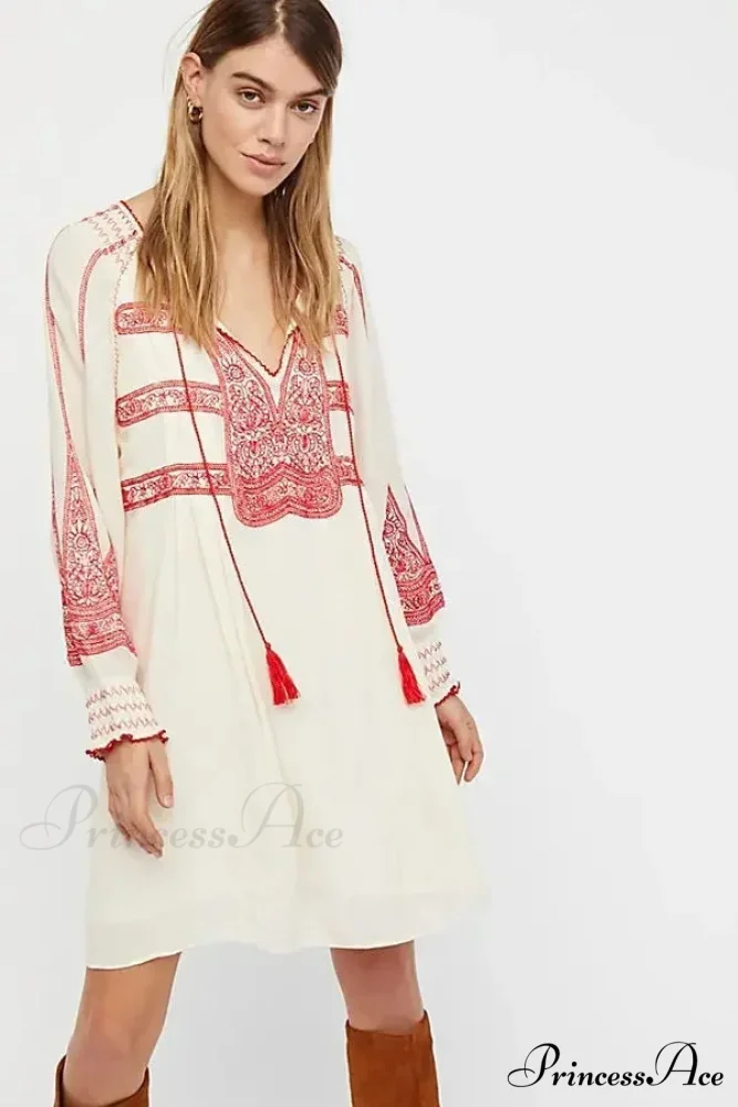 Embroidered Tassel Large Cotton Boho Dress - Image 2