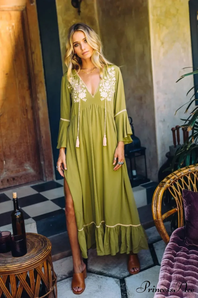 Embroidery Hollow Out Lace Vintage White Boho Dress - Image 2