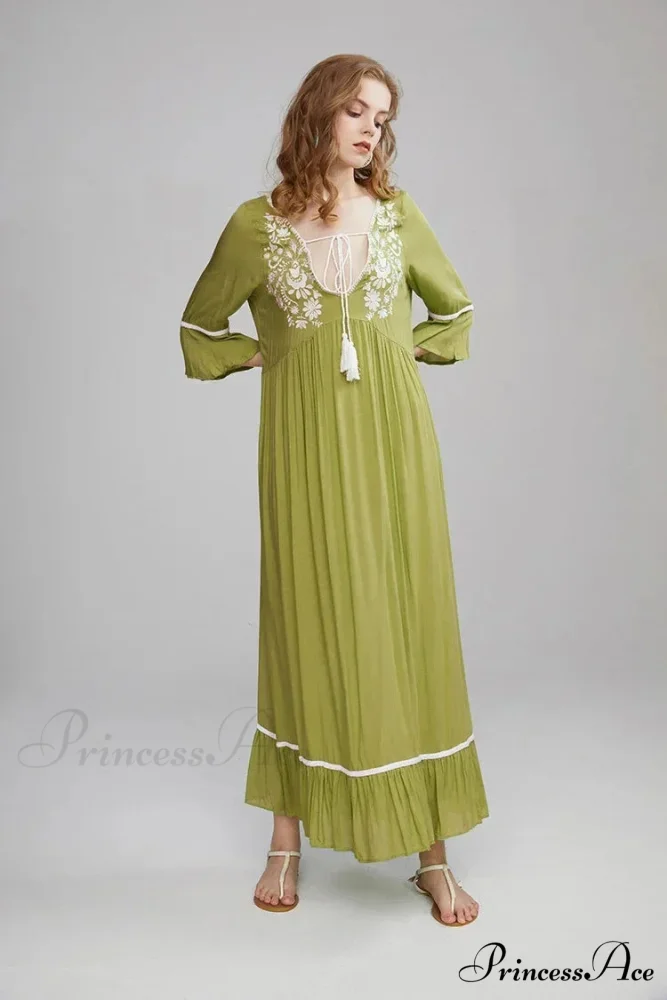 Embroidery Hollow Out Lace Vintage White Boho Dress - Image 7