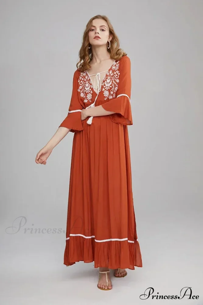Embroidery Hollow Out Lace Vintage White Boho Dress - Image 8