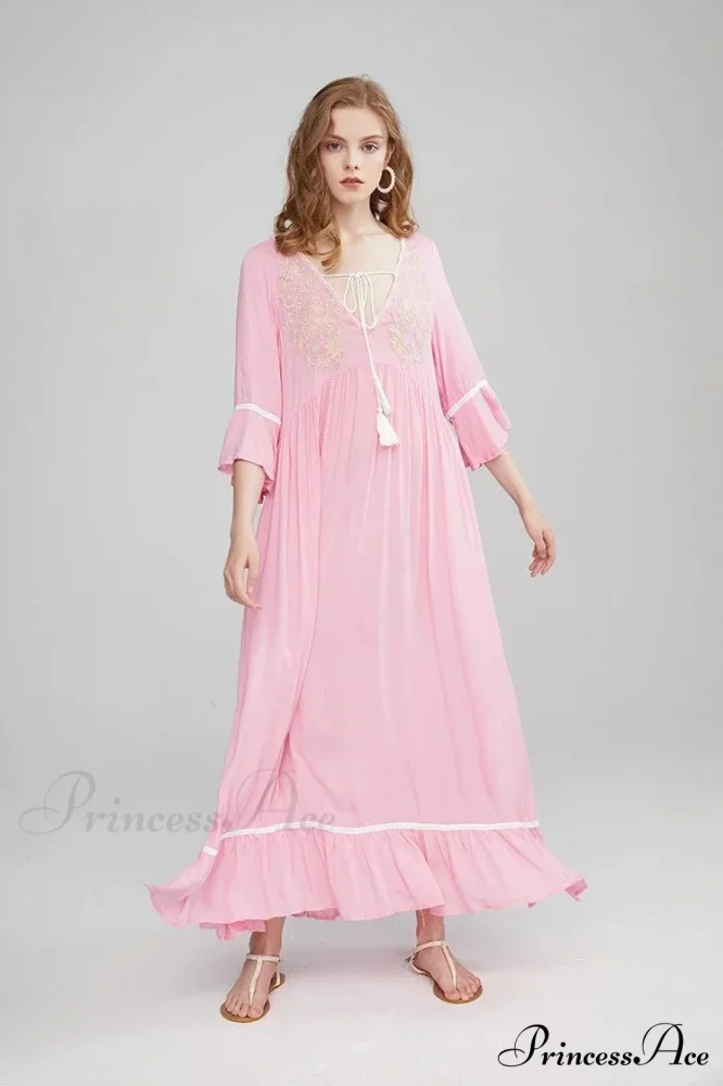 Embroidery Hollow Out Lace Vintage White Boho Dress - Image 9