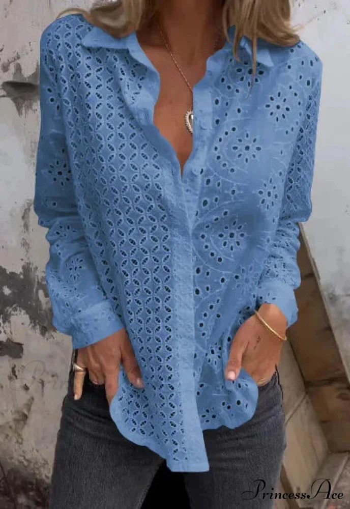 Empty Cotton Flower Stitching Extended Sleeve Boho Blouse - Image 3