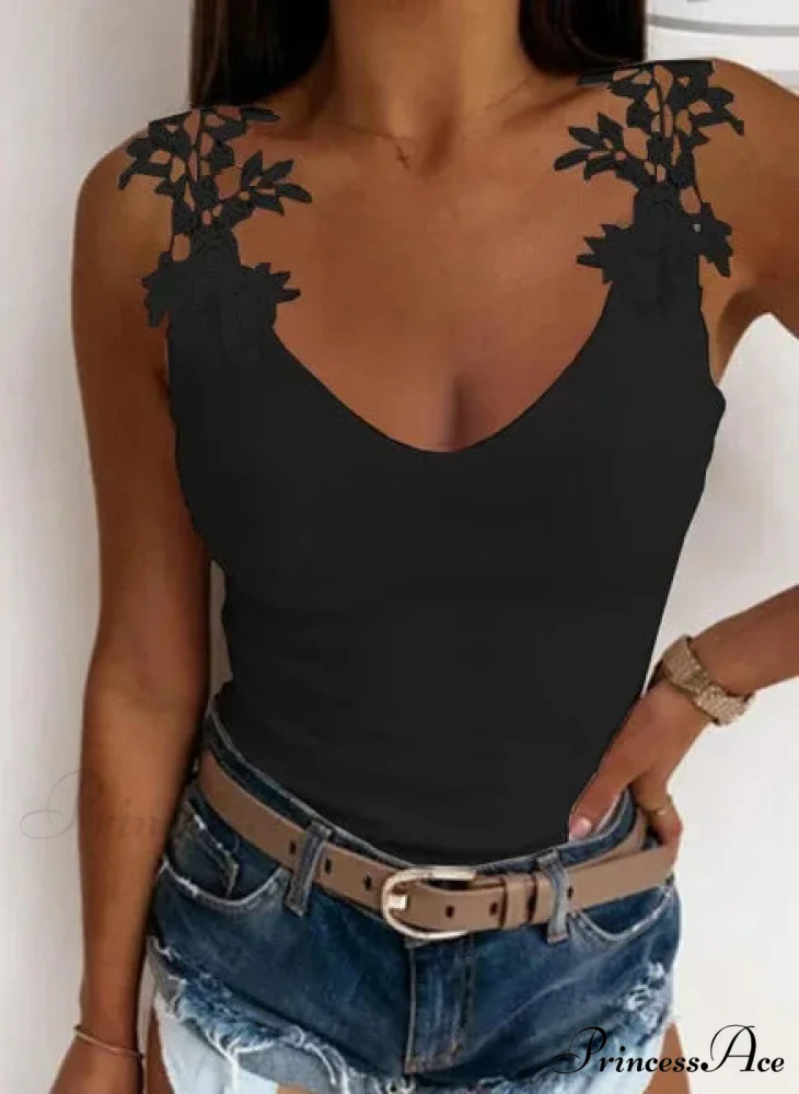 Empty Lace Petal V-Neck Large Casual Trim Fit Tank Top - Image 2