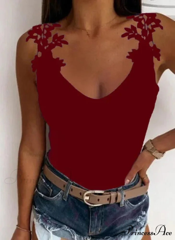 Empty Lace Petal V-Neck Large Casual Trim Fit Tank Top - Image 4
