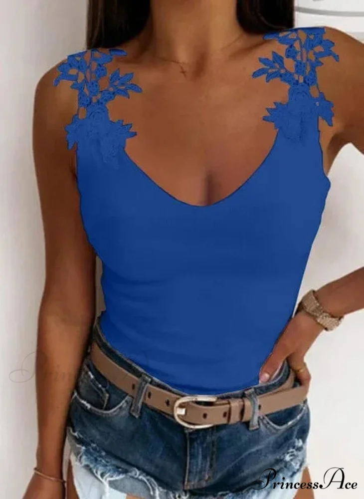 Empty Lace Petal V-Neck Large Casual Trim Fit Tank Top - Image 5
