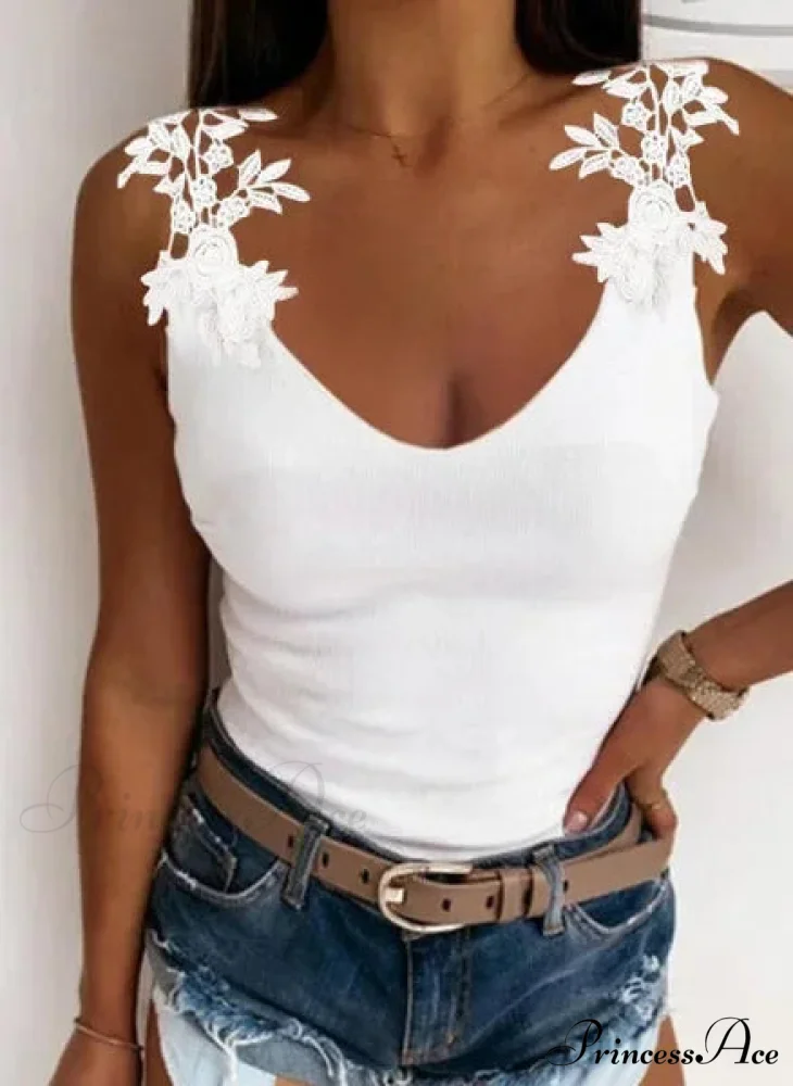 Empty Lace Petal V-Neck Large Casual Trim Fit Tank Top - Image 6