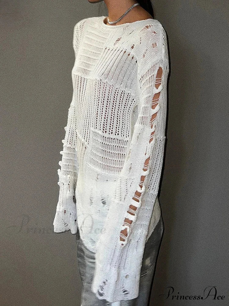 Empty Out Baggy Round Neck Extended Sleeve Knitted Pullover Jumper - Image 2