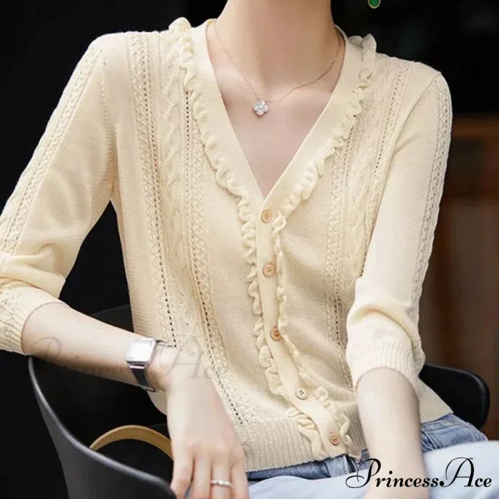 Empty Out Deep Neck Button Knit Cardigan - Image 2