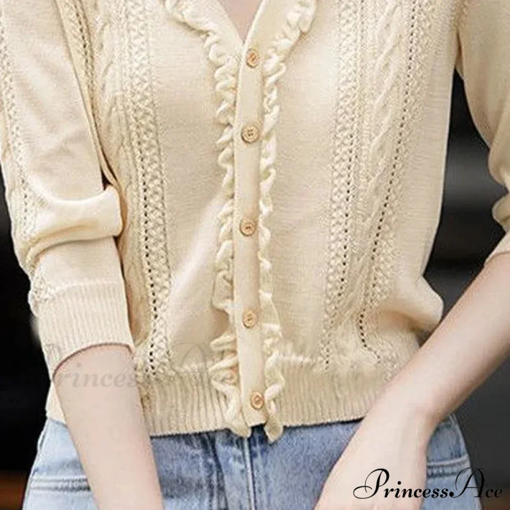 Empty Out Deep Neck Button Knit Cardigan - Image 3