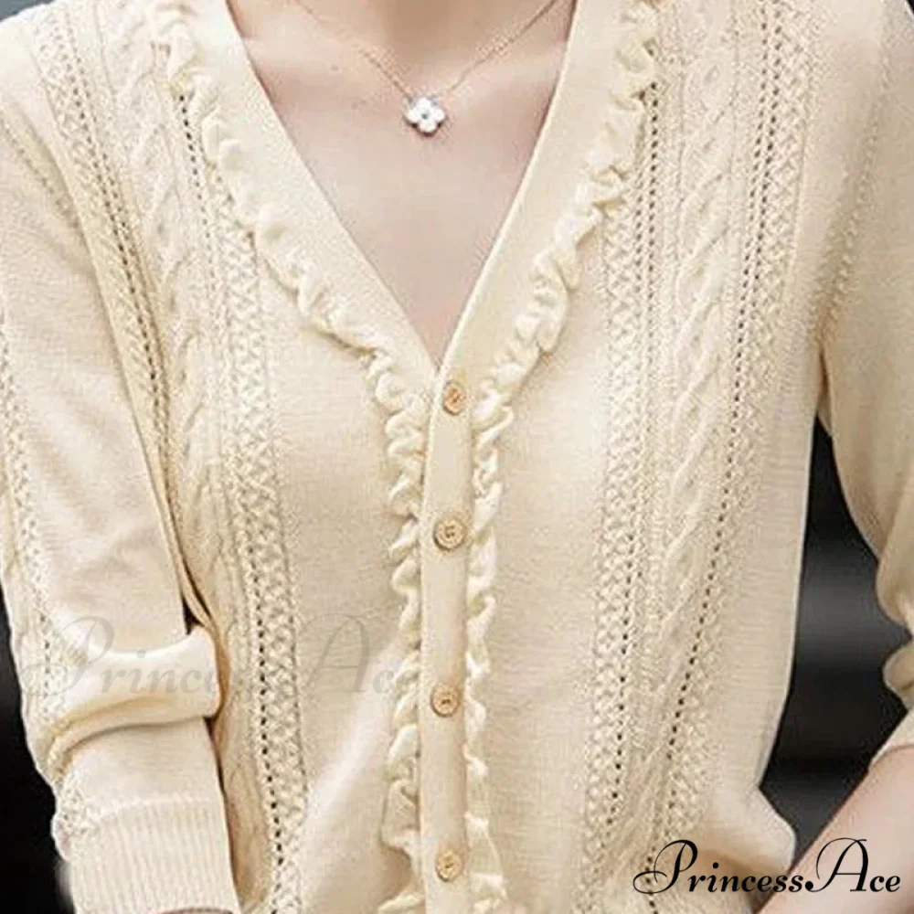 Empty Out Deep Neck Button Knit Cardigan - Image 4