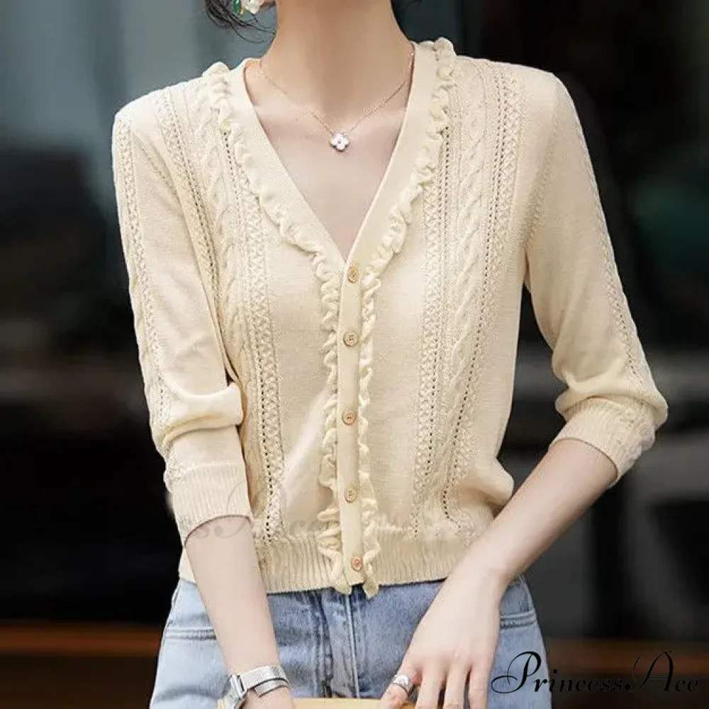 Empty Out Deep Neck Button Knit Cardigan - Image 5