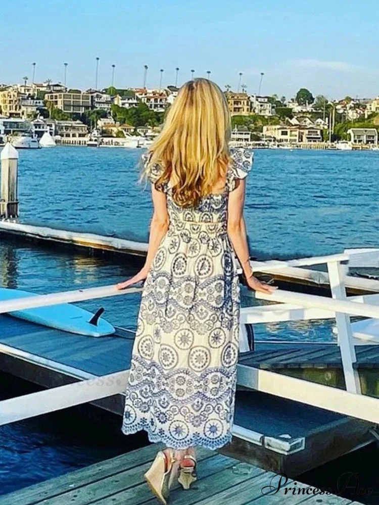 Empty Out Flower Stitching Soaring Sleeve Dress - Image 4