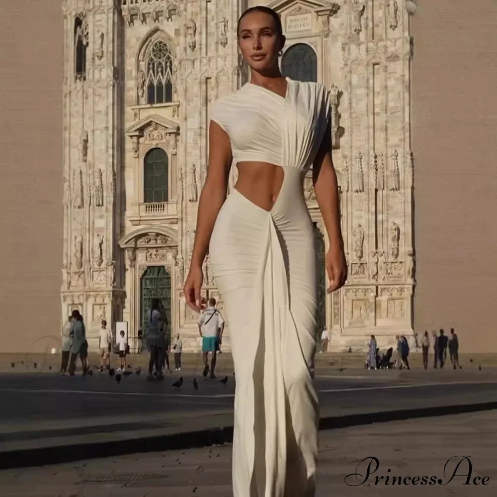 Empty Out Gathered Asymmetrical Prom Dress