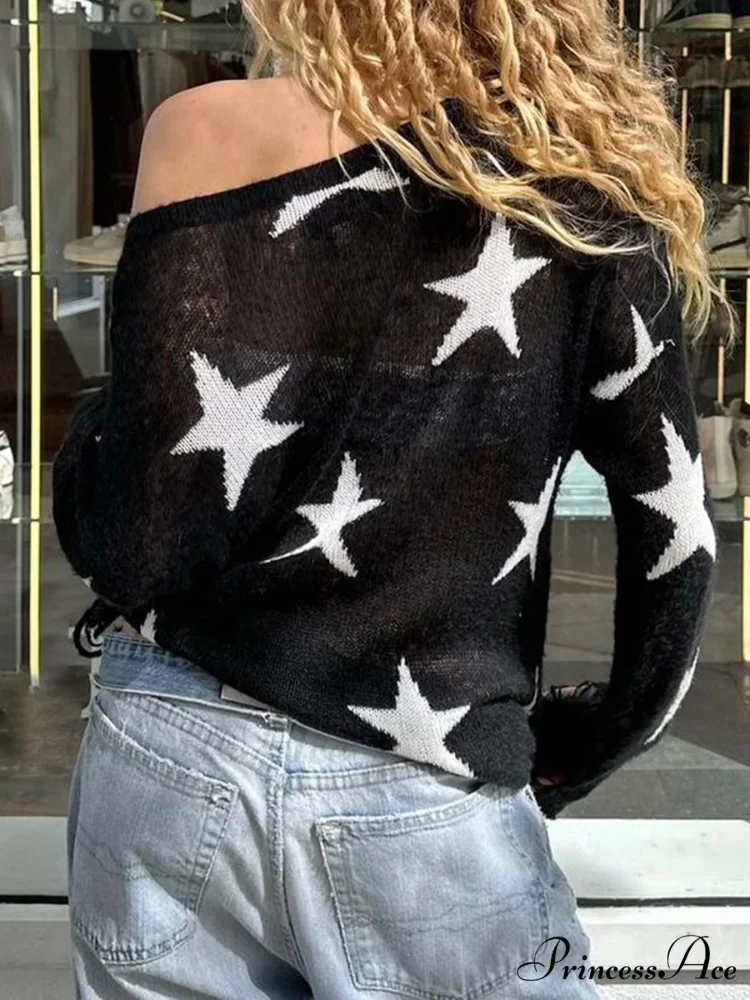 Empty Out Knitted Gothic Team Neck Extended Sleeve Pullover Sweater - Image 2