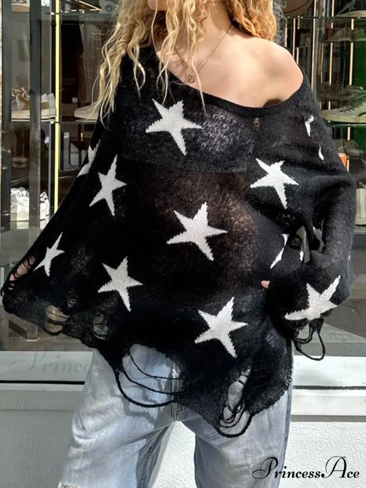 Empty Out Knitted Gothic Team Neck Extended Sleeve Pullover Sweater - Image 3