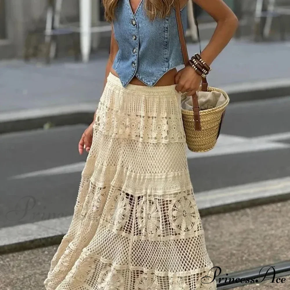 Empty Out Maxi Skirt Monotone A-line Hook Sentimental Vacation - Image 2