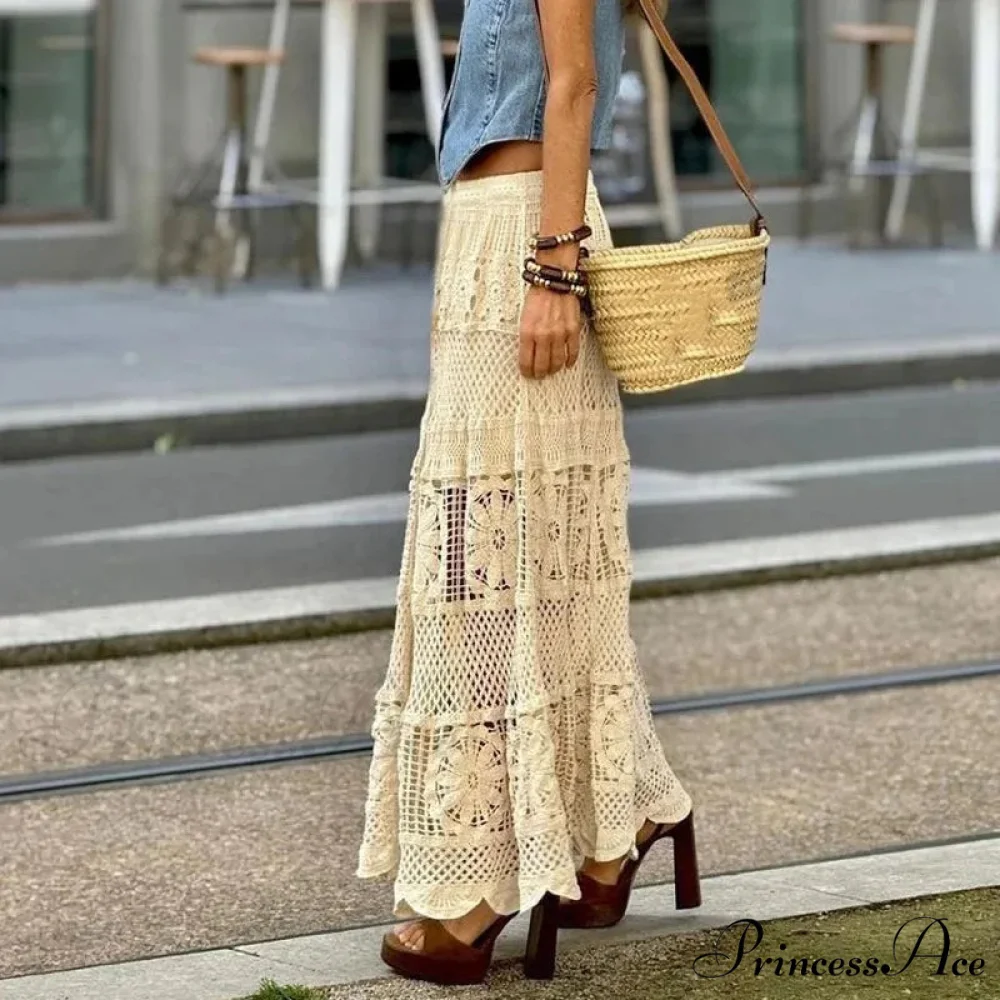 Empty Out Maxi Skirt Monotone A-line Hook Sentimental Vacation - Image 3