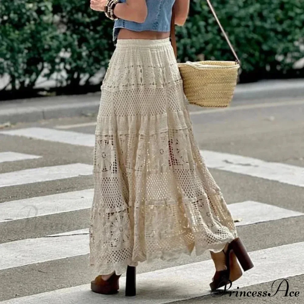 Empty Out Maxi Skirt Monotone A-line Hook Sentimental Vacation - Image 4