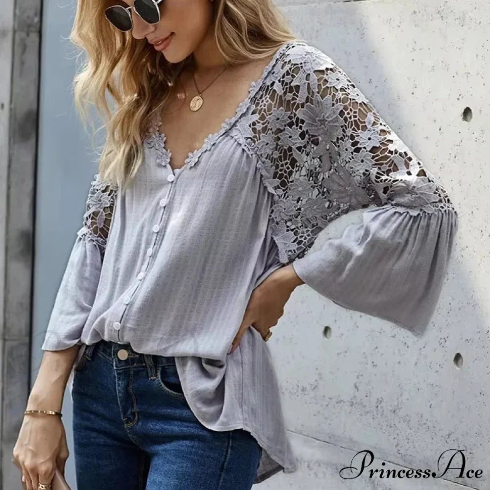 Empty Out Profound Plunge Neck Flare Sleeve Bohemian Blouse - Image 2