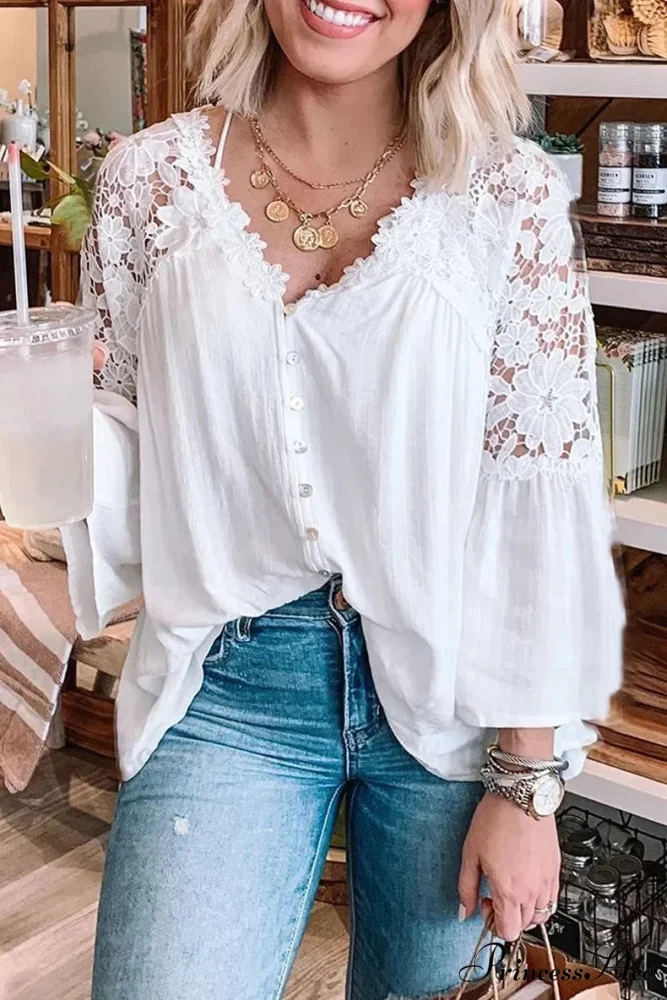Empty Out Profound Plunge Neck Flare Sleeve Bohemian Blouse - Image 3