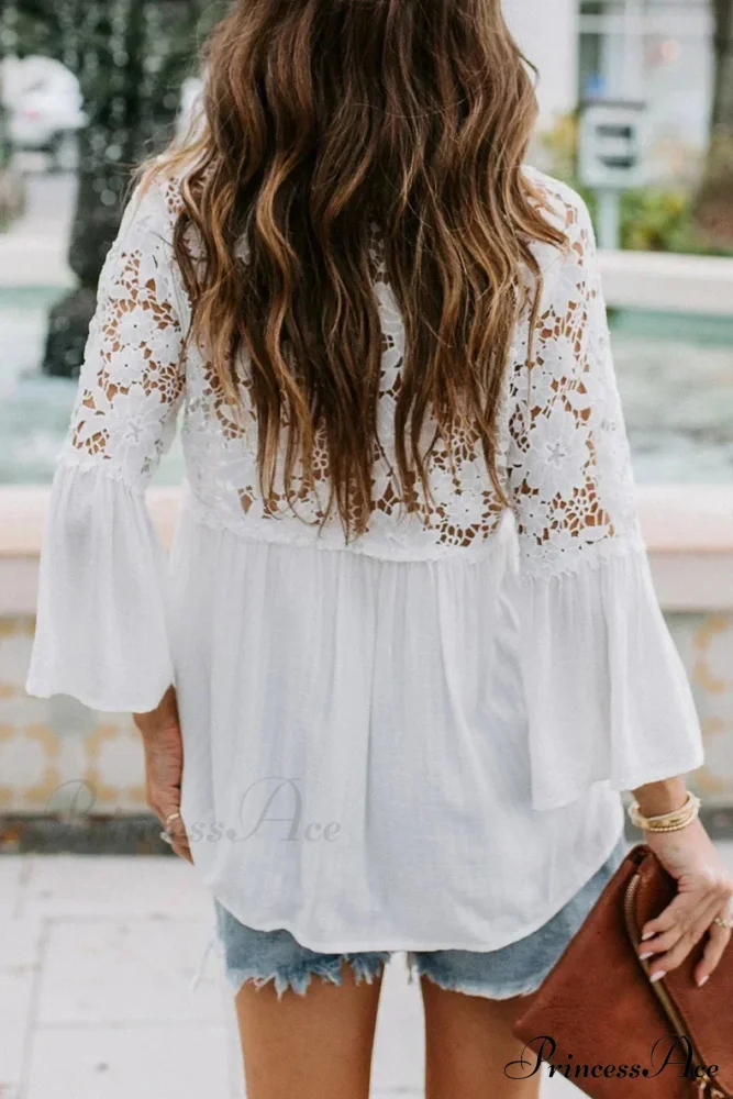 Empty Out Profound Plunge Neck Flare Sleeve Bohemian Blouse - Image 4