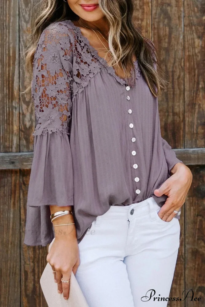 Empty Out Profound Plunge Neck Flare Sleeve Bohemian Blouse - Image 5